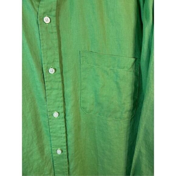 Alan Flusser Green Linen Button Up Shirt Mens XL Long Sleeve Pocket (0375) - Picture 3 of 5
